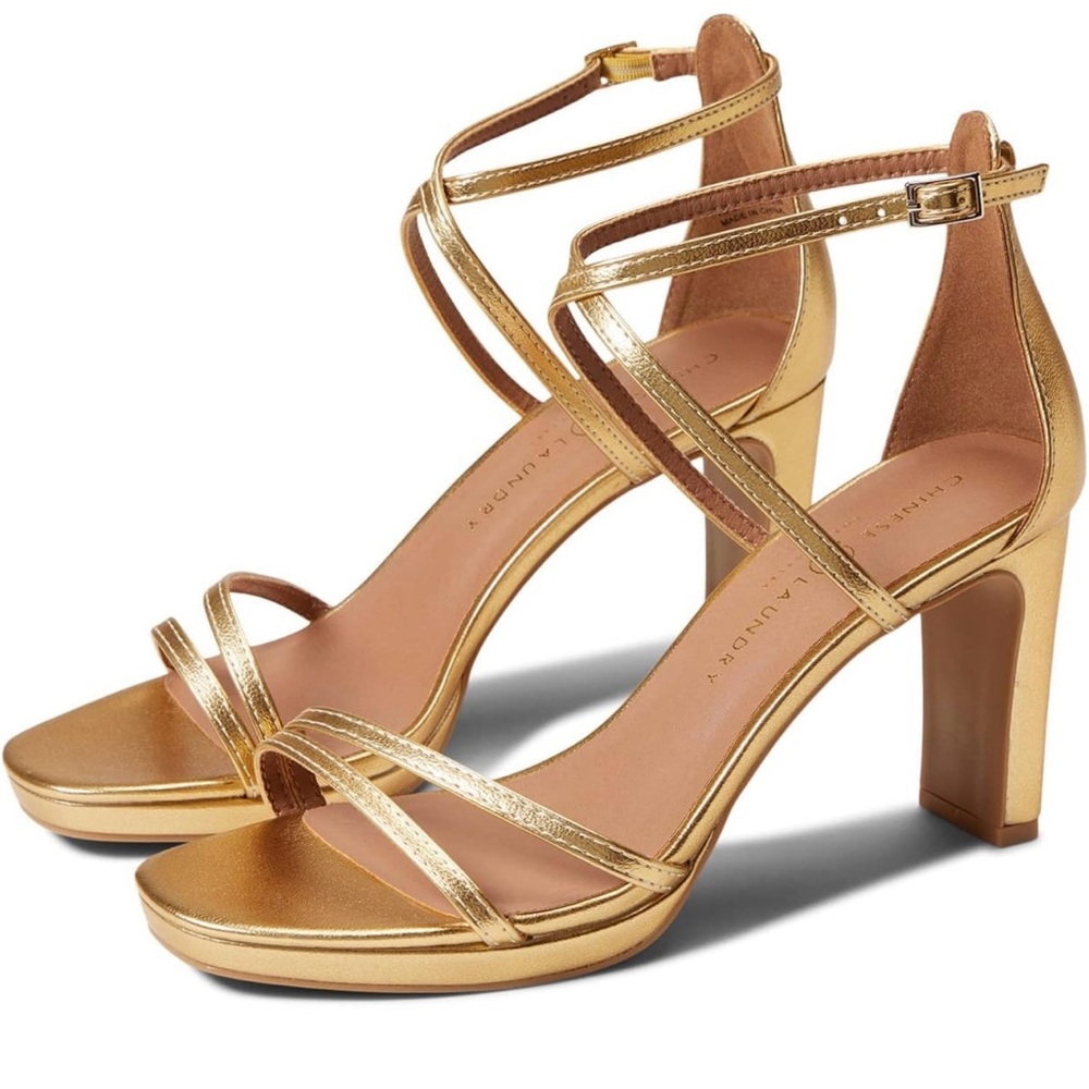 Chinese Laundry Gold Block Heels 6.
